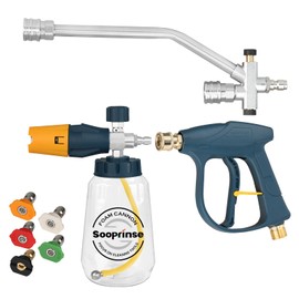 Sooprinse Pressure Washer Foam Cannon with Short Pressure Washer Gun, Dual Connector Accessory, Snow Soap Attachment for Car Wash, 5 Nozzles Tips with 1/4” Quick Connect， 4000 PSI