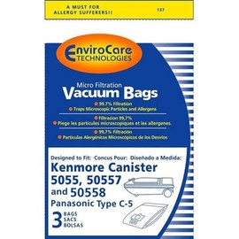 Kenmore 5055, 50557 & 50558 Type C Microlined Canister Vacuum Bags by EnviroCare (3-pack) part # 137 - Generic