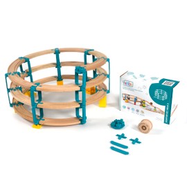 Yamba Helix 1 Adaptor Set for Brio® Rails and Duplo® Building Blocks. Fits all Common Wooden Trains and Clamping Blocks. Includes Wooden Roller Roller, Swiss Made (55112)