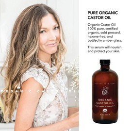 Pretty farm girl Pure Organic Castor Oil - Cold-Pressed & Hexane-Free - 100% Pure - Amber Glass Bottle - All Skin & Hair Types