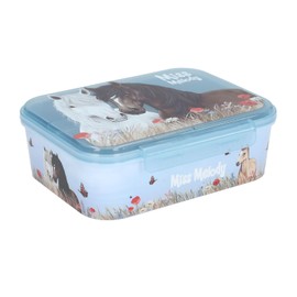 Depesche Miss Melody Dusty Rose 13398 Lunch Box in Light Blue with Horse Motif and Poppies, Lunch Box with 3 Compartments and Transparent Lid