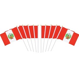 10 Pack Peru Peruvian Flags on Stick 5x8 Inch,Patriotic Decorations,Classroom Decor,Small Mini Flags on Sticks,Flag Decorations for Party.