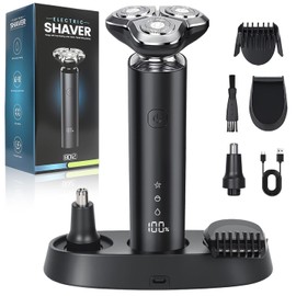 Rasuradora para Hombre Recargable,Afeitadora Eléctrica Hombre con Pantalla LED, Shaver Impermeable IPX6 para Afeitado en Seco y Húmedo (Negro con base)