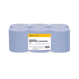 AmazonCommercial Multipurpose Wiping Paper, 2-ply Centrefeed, Blue Roll Recycled, 6 Rolls (1 pack), 450 Sheets per Roll, Sheet Size: 30 x 20 cm