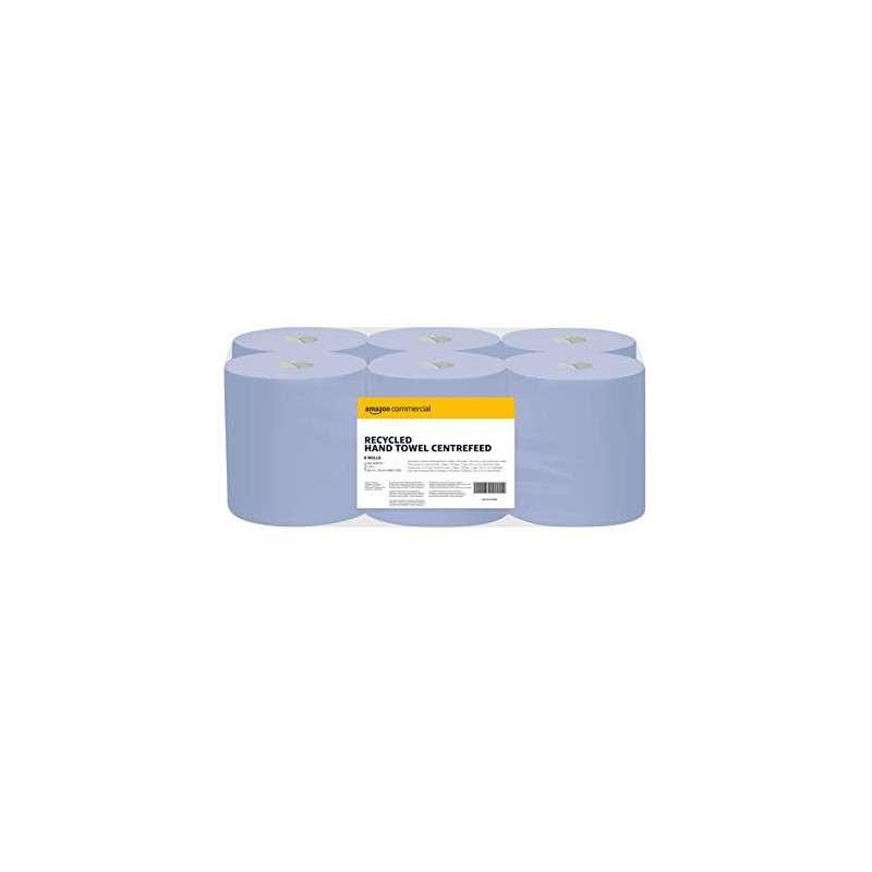 AmazonCommercial Multipurpose Wiping Paper, 2-ply Centrefeed, Blue Roll Recycled, 6