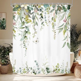 LIGHTINHOME Sage Green Shower Curtain 72Wx72H Inches, Watercolor Eucalyptus Leaves Summer Bathroom Curtains, Botanical Plants Earthy Waterproof Fabric Shower Curtains for Bathroom Decor with Hooks