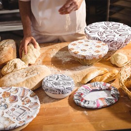 Patelai 10 piezas de cubiertas para recipientes reutilizables en 5 tamaños de tela elástica de tela de estiramiento para almacenamiento de alimentos, cubiertas para pan de masa madre para probar