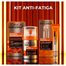 LOral Paris Men Expert Kit Hydra Energetic Crema para Hombre y Roll-on Anti Ojeras con Extracto de Vitamina C y Guarana                               
