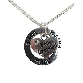 Silver Plated Necklace Great Grandad Heart Gem Charm Love Hope Faith Circle Ring