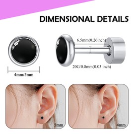 ZDE Titanium Flatback Women's Earrings for Women Black Oxy Stud Earrings Flat Back Hypoallergenic Cartilage Earring Helix Tragus Earrings 4 mm/5 mm, 5 mm, Titanium, No Gemstone