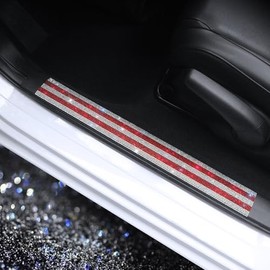 Pirador Car Door Sill Protector with Sparkling Rhinestones - Bling Diamond Sticker Decoration Door Entry Guard Door Sill Scuff Plate Stickers Universal White & Red 2 Pcs