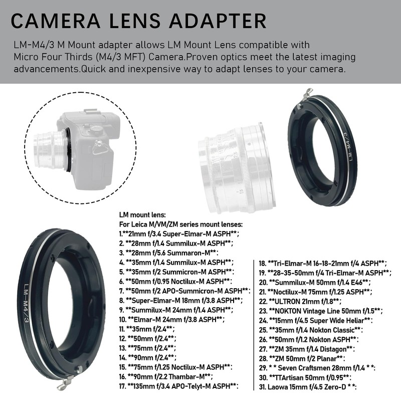LM to M4/3 Adapter Compatible with for Leica M LM