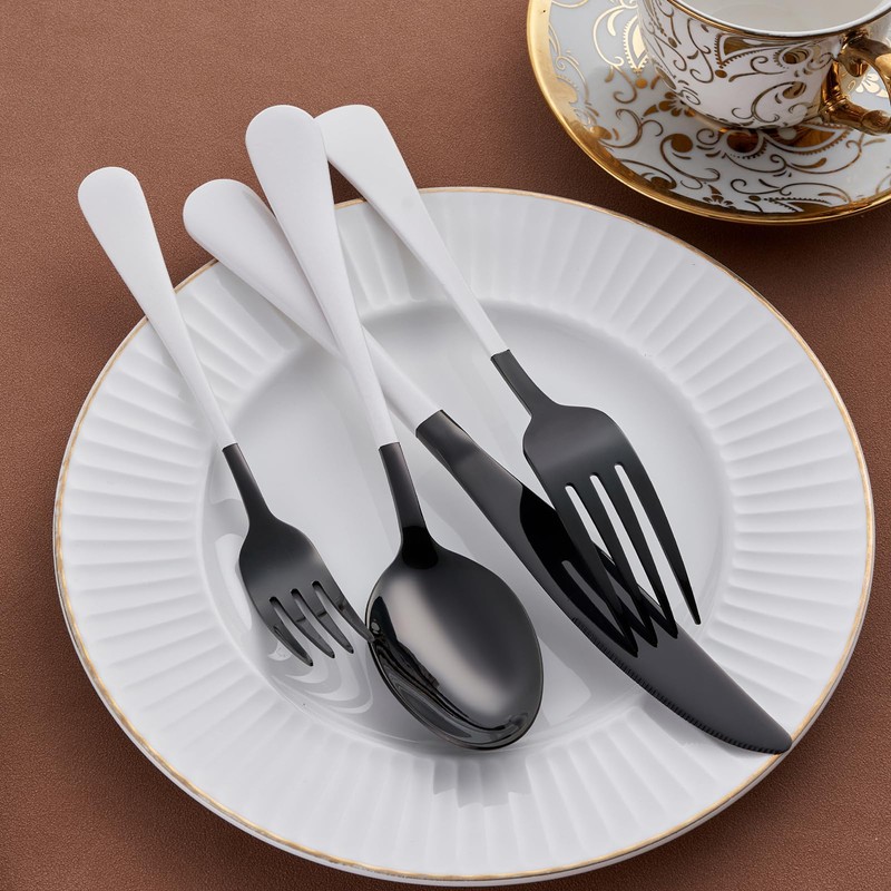 Onlycooker 20-Piece Black Silverware Set 18/0 Stainless Steel Flatware White
