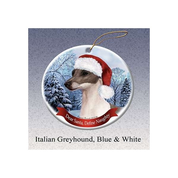 Holiday Pet Gifts Italian Greyhound, Blue and White Dog Porcelain Ornament