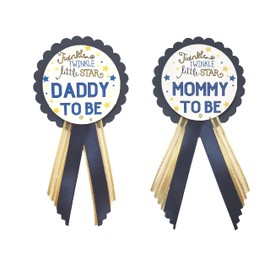 Mommy to Be & Daddy to Be Pin Twinkle Little Star Baby Shower Pin for parents to wear, Navy & Gold, It's a Girl, It's a Boy Baby Sprinkle