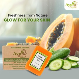 AyuRoots - Ayurvedic Papaya Cucumber Soap Bar All Natural Vegan Face & Body Skin Refreshing and Renewing Cleansing Handmade in India - 3.88 oz (1)
