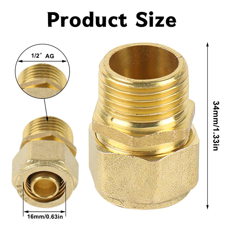 Screw Fitting Transition, 16 mm x 1/2 Male Thread, Clamping