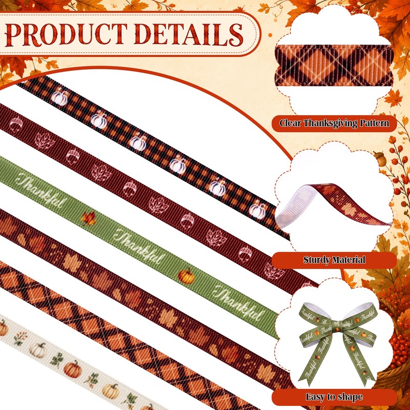 Fall Grosgrain Ribbon, Autumn Thanksgiving Decorative Ribbon
