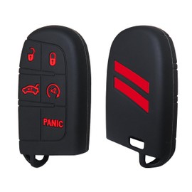 YOSRTER - Funda protectora de silicona para llavero, 5 botones, sin llave, para Dodge Accessories - Carcasa para cargador Challenger Durango Journey Dart (1 paquete (ribete rojo)