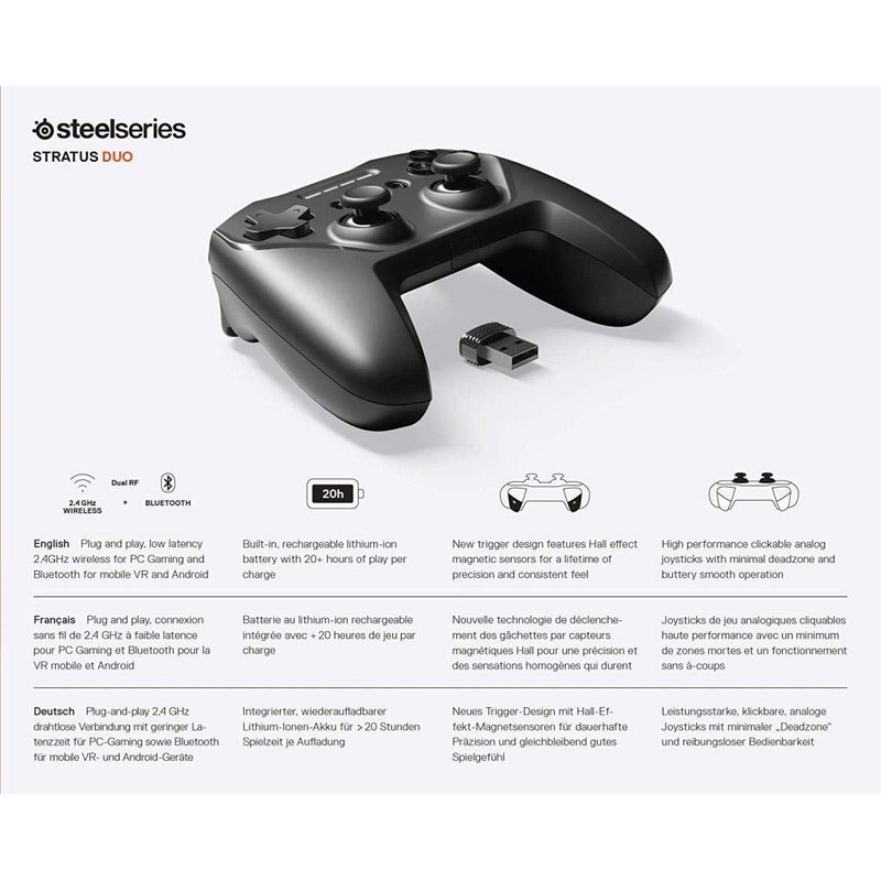 SteelSeries 69075 Stratus Duo Bluetooth 2.4 GHz Dual Wireless Game