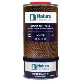 Natura Onecoat 2 Component Wood Stain Oil, 1.3 L (43.95 fl oz), White, Easy to Apply, Very Low Odor, Linseed Oil, Interior Furniture & Flooring, Dries Fast, VOC/Solvent Free, Durable Hardwax Oil