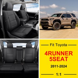 GIANT PANDA Toyota 4 Runner Seat Covers, Customized Full Set Car Seat Covers for Toyota 4Runner 2011-2024 5 Seats, Leather(2-Row, 5 Seat Models, Black)