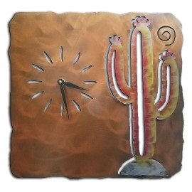Handmade Saguaro Cactus Clock, Cut Out, Sunset Swirl Finish, Southwest Art, Made in USA - 13 Inch