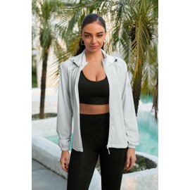 Women's UPF 50+ Sun Protection Jacket Hooded Cooling Shirt for Women with Pocket, Grey, X-Large