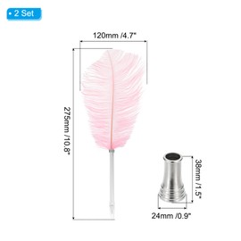 PATIKIL Feather Ballpoint Pen, 2 Pcs 0.5mm Fluffy Vintage Ink Quill Pen Refined Plated Rod Quill Pen with 2 Pcs Stand Holder for Calligraphy Writing Signature Guest Wedding Gift, Pink