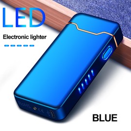 Plasma Rechargeable Electric Lighter with LED Battery Indicator Strong Flame, USB Convenient Charging, Windproof Lighter Outdoor（B-Blue