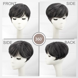 PORSMEER Hairpieces for Thin Hair Topper, Short Pixie Cut Hairpieces, Synthetic Pixie Topper for Women/Men, Clip-In Wiglet with Fringe, Add Hair Volume, Hair Extension (Black Mix Silver)