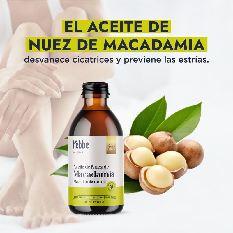 Hebbe - Aceite de Nuez de Macadamia 100 Puro, Hidratante