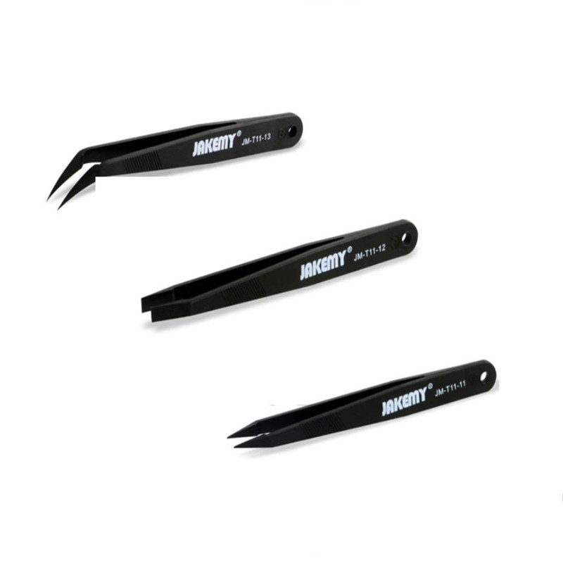 SEIWEI 3Pcs Precision Tweezers Set - Anti-Static Flat Tip, Plastic