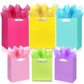MUMULULU 6 Pack Gift Bags Assorted Sizes Colorful Paper Gift Wrap Bags with Handle and Tissue Paper for Birthday Party Baby Shower Wedding Holiday Presents (3 Small 6", 3 Medium 9")