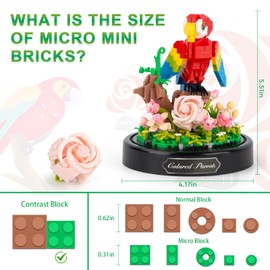 HIGH GODO Flowers Parrot Toy Building Set, 551 PCS Creator Animals Micro Bricks Kit with Dust Cover, Birthday Gift for Women Girlfriend Teens Adults 12+