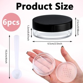 6 Pcs Small Plastic Refillable Loose Powder Containers with Puff, Spoon, Sifter and Lid, 10 ML/0.35 Oz Travel Loose Compact, Leak Proof Empty Powder Container(Black)