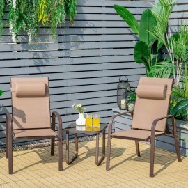 COSTWAY 3PCS Patio Outdoor Furniture Bistro Conversation Set With Adjustable Backrest