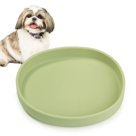 BNOSDM Silicone Dog Food Plate Shallow Dog Bowl Flat Cat Dish 1 Pack Small Puppy Plates for Small Dogs and Cats Whisker Fatigue Pet Feeding Bowls for Dry and Wet Food (Green)