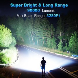KINGCAESAR Flashlights 90,000 High Lumen - 2 Pack, Ultra Bright Rechargeable Flashlight with 7 Light Modes, LED Flash Light with High Power Battery, IPX7 Waterproof for Home Camping