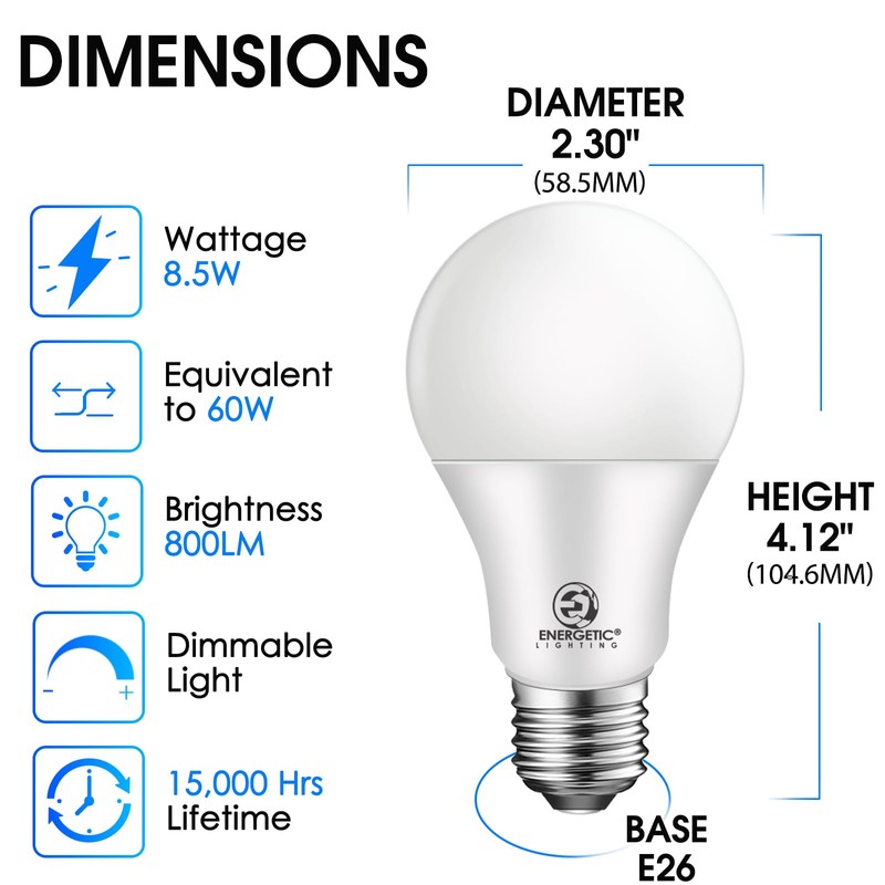 E ENERGETIC LIGHTING Dimmable LED Light Bulbs, 60W Equivalent, Soft