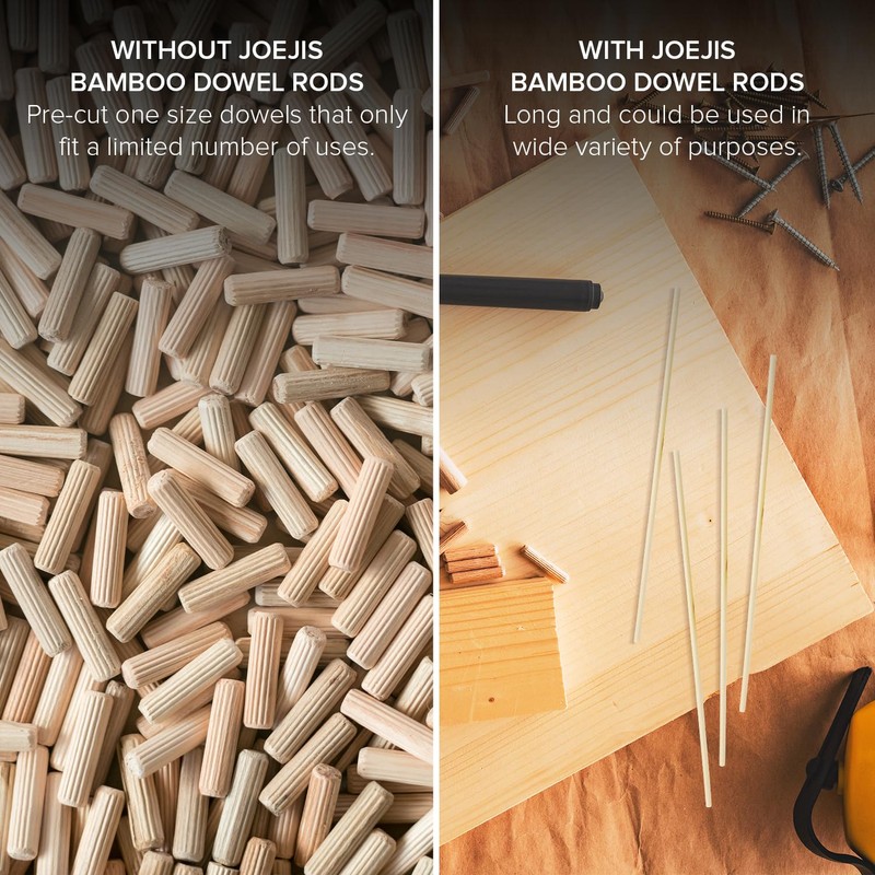 Joejis 120 Pack Bamboo Wooden Dowel Rods - Unfinished Natural
