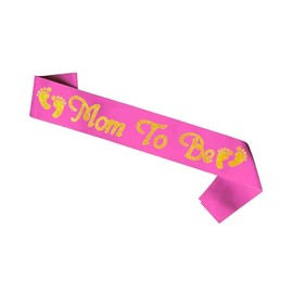 Mom to be Sash, Satin with Gitter Font with Baby Foot, Best Baby Shower Mommy Decorations Mother Gifts, Gender Reveal Party Baby Boy Or Girl Neutral (Rose Pink - Gold)