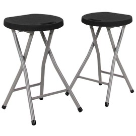 Flash Furniture Micah Foldable Stool with Black Plastic Seat and Titanium Gray Frame (Pack of 2)