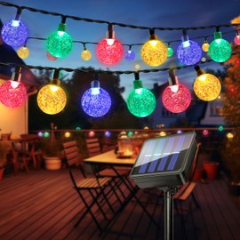Solar Garden Lights Outdoor Waterproof, 60LED 11M/36ft Solar String Crystal Ball Lights, 8 Modes Fairy Light, Indoor/Outdoor Decorative for Garden, Patio, Festival, Wedding, Christmas(Multi-Coloured)