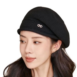 SamHeng Slouchy Beanie Hat for Women, Fashion Classic Rhinestone Buckle Winter Hat Baggy Skull Cap, Casual Cable Knit Cap Warm Hat for Ladies Girls Outdoor (Black)