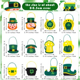 Gemscream 12 Pcs St. Patrick's Day Felt Bag Decorations Pot of Gold Candy Coins Holder Horseshoe Dwarf Pots Felt Bag Shamrock Prints with Handle for St. Patrick's Day Irish Holiday Party Supplies