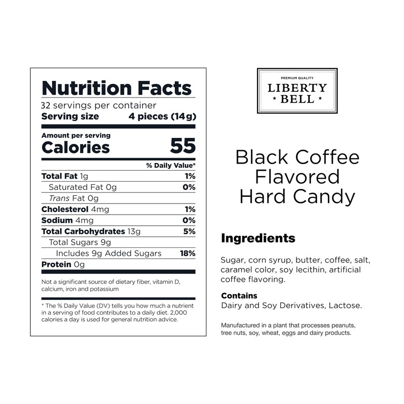 Liberty Bell Black Coffee-Flavored Caffeinated Hard Candy (1 Pound -