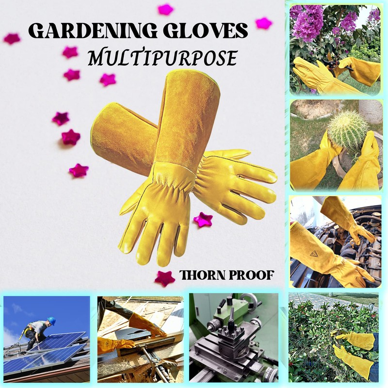 ITC Gauntlet Gardening Gloves Thorn Proof, Heavy Duty Leather Gardening
