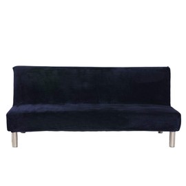 Velvet Plush Armless Sofa Slipcover,3 Seater Winter Thicker Stretch Sofa Bed Covers Furniture Protector Solid color Anti-slip Stretch Couch Covers fits Folding Sofa Bed without Armrests (Dark Blue)