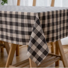 Aquazolax Farmhouse Table Cloth Square Weights Textured Cotton Polyester Fabric Gingham Checkered Table Covers for End Table, 54" x 54", Grey